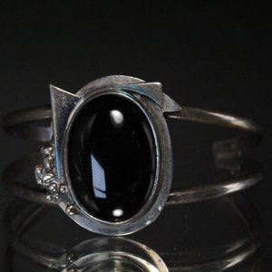 STERLING SILVER ONYX CABOCHON SOUTHWESTERN CUFF BRACELET